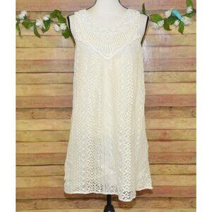 Kori America Sleeveless Croquet Ivory Mini Dress Ladies L Lined Boho Cottage